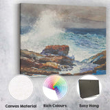 Crashing Coastal Waves on Rocky Shore Watercolour Seascape Canvas Wall Art Print Decor Picture Ready to Hang