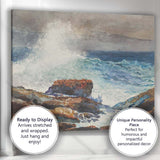 Crashing Coastal Waves on Rocky Shore Watercolour Seascape Canvas Wall Art Print Decor Picture Ready to Hang