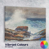 Crashing Coastal Waves on Rocky Shore Watercolour Seascape Canvas Wall Art Print Decor Picture Ready to Hang