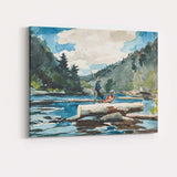 Riverside Logger Crossing Woodland Water Landscape Watercolour Canvas Wall Art Print Decor Picture Ready to Hang