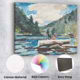 Riverside Logger Crossing Woodland Water Landscape Watercolour Canvas Wall Art Print Decor Picture Ready to Hang