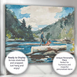 Riverside Logger Crossing Woodland Water Landscape Watercolour Canvas Wall Art Print Decor Picture Ready to Hang