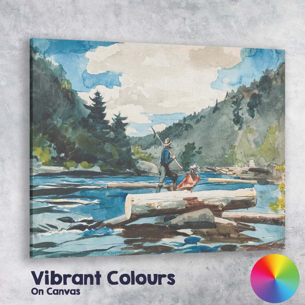 Riverside Logger Crossing Woodland Water Landscape Watercolour Canvas Wall Art Print Decor Picture Ready to Hang