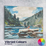 Riverside Logger Crossing Woodland Water Landscape Watercolour Canvas Wall Art Print Decor Picture Ready to Hang