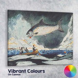 Atlantic Salmon Fishing Canoe Scene Wildlife Watercolour Artwork Canvas Wall Art Print Decor Picture Ready to Hang