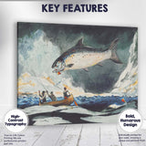 Atlantic Salmon Fishing Canoe Scene Wildlife Watercolour Artwork Canvas Wall Art Print Decor Picture Ready to Hang