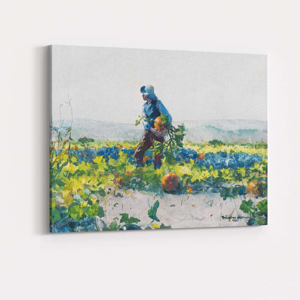 Sunlit Pumpkin Harvest Field Rural Farm Watercolour Painting Canvas Wall Art Print Decor Picture Ready to Hang