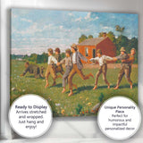Children Playing in Country Meadow Traditional Americana Painting Canvas Wall Art Print Decor Picture Ready to Hang