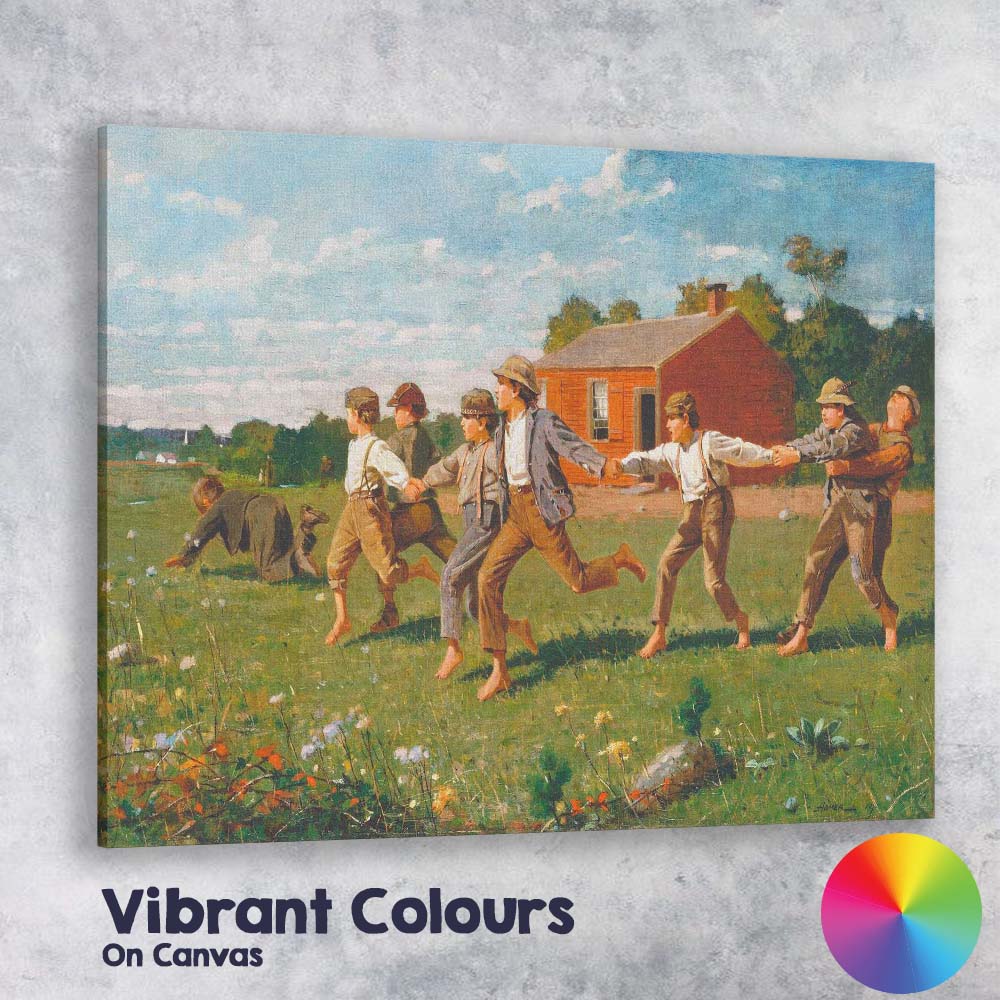Children Playing in Country Meadow Traditional Americana Painting Canvas Wall Art Print Decor Picture Ready to Hang
