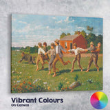 Children Playing in Country Meadow Traditional Americana Painting Canvas Wall Art Print Decor Picture Ready to Hang