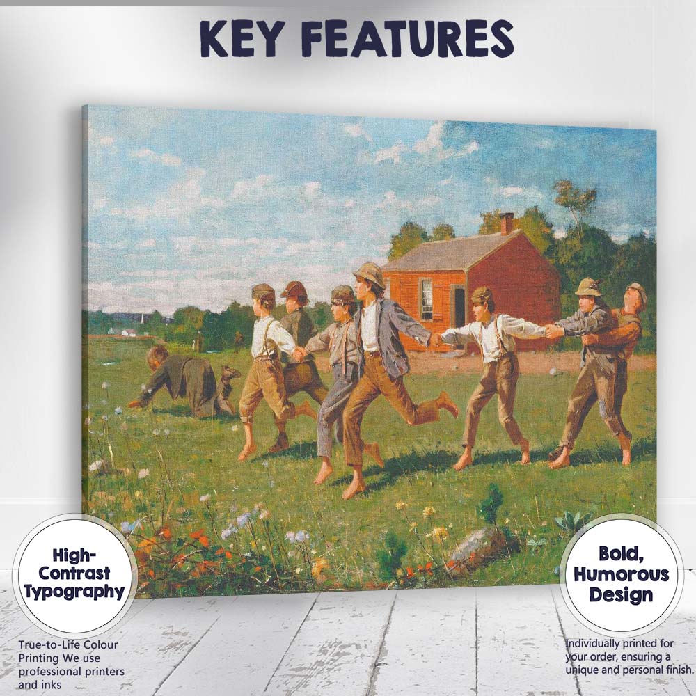 Children Playing in Country Meadow Traditional Americana Painting Canvas Wall Art Print Decor Picture Ready to Hang