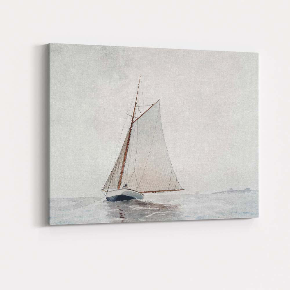 Elegant White Sailboat Calm Sea Watercolour Coastal Marine Landscape Canvas Wall Art Print Decor Picture Ready to Hang