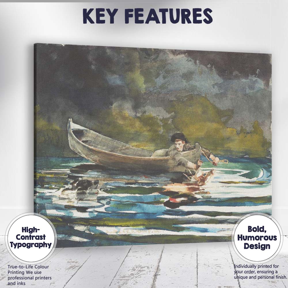 Riverside Canoe And Young Angler Woodland Watercolour Scene Canvas Wall Art Print Decor Picture Ready to Hang