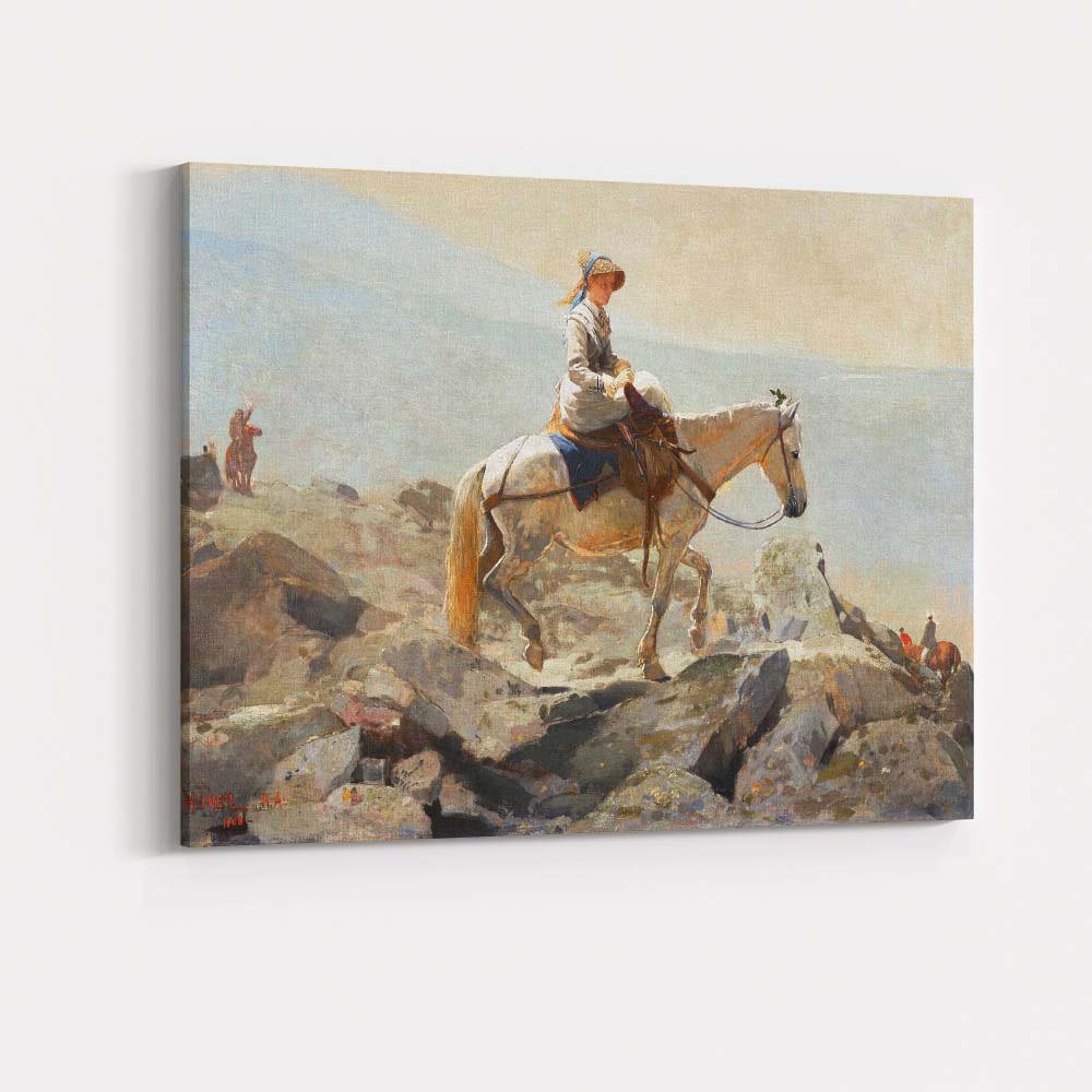 Lady Riding White Horse Along Rocky Coastal Shore Painting Canvas Wall Art Print Decor Picture Ready to Hang