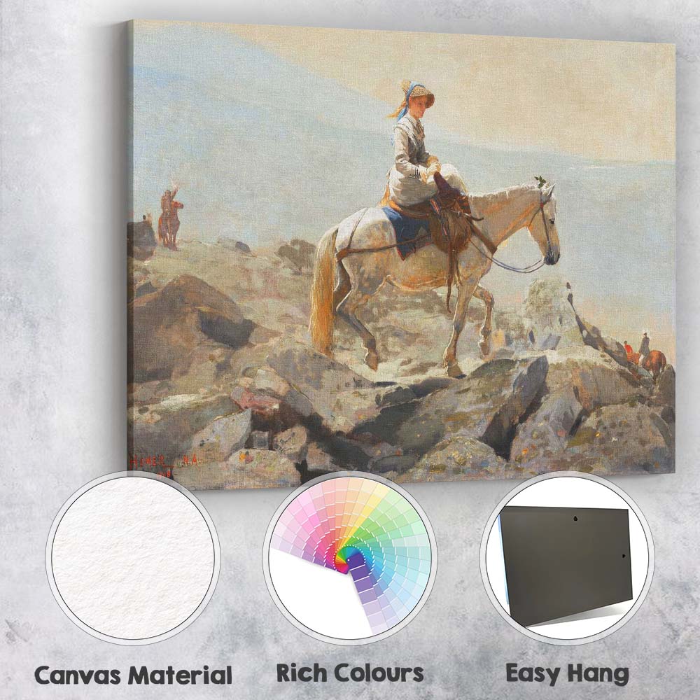 Lady Riding White Horse Along Rocky Coastal Shore Painting Canvas Wall Art Print Decor Picture Ready to Hang