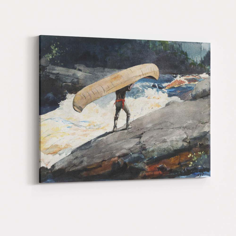 Canoe Traveller Crossing Rapids Wilderness Watercolour Adventure Scene Canvas Wall Art Print Decor Picture Ready to Hang
