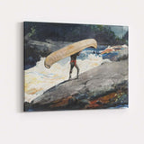 Canoe Traveller Crossing Rapids Wilderness Watercolour Adventure Scene Canvas Wall Art Print Decor Picture Ready to Hang