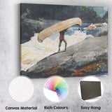 Canoe Traveller Crossing Rapids Wilderness Watercolour Adventure Scene Canvas Wall Art Print Decor Picture Ready to Hang