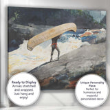 Canoe Traveller Crossing Rapids Wilderness Watercolour Adventure Scene Canvas Wall Art Print Decor Picture Ready to Hang