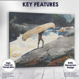 Canoe Traveller Crossing Rapids Wilderness Watercolour Adventure Scene Canvas Wall Art Print Decor Picture Ready to Hang