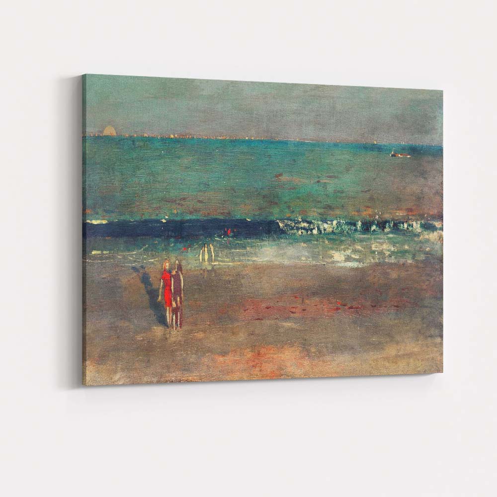 Peaceful Beach Seascape With Coastal Figures At Dusk Canvas Wall Art Print Decor Picture Ready to Hang