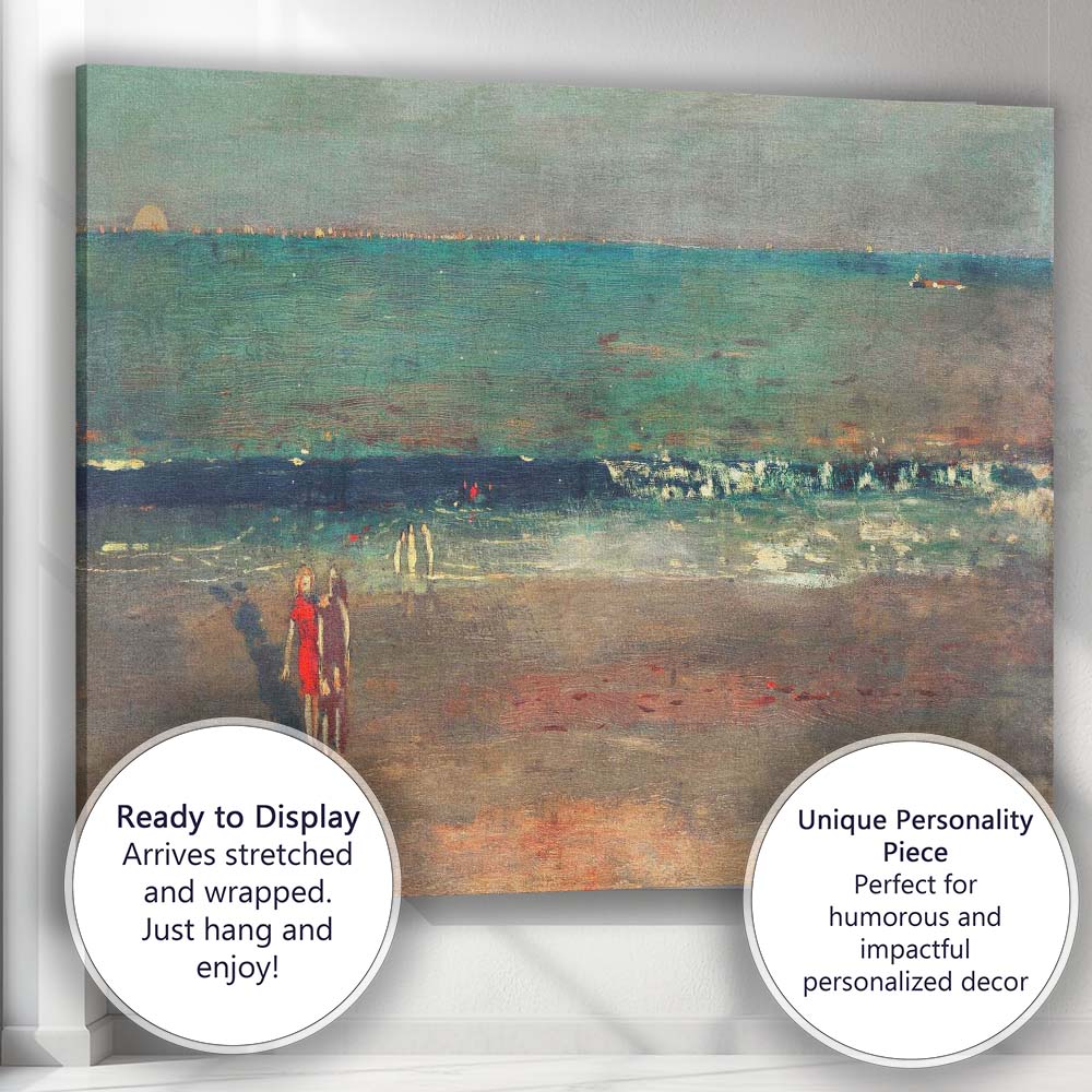 Peaceful Beach Seascape With Coastal Figures At Dusk Canvas Wall Art Print Decor Picture Ready to Hang
