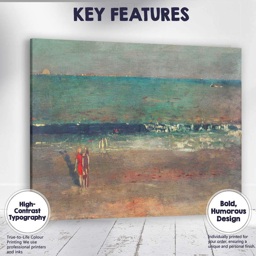 Peaceful Beach Seascape With Coastal Figures At Dusk Canvas Wall Art Print Decor Picture Ready to Hang