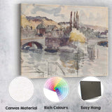 Muted Watercolour Riverside Bridge Village Landscape Canvas Wall Art Print Decor Picture Ready to Hang