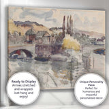 Muted Watercolour Riverside Bridge Village Landscape Canvas Wall Art Print Decor Picture Ready to Hang