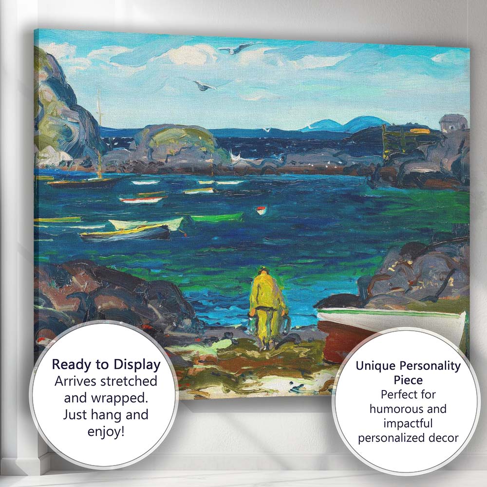 Vivid Blue Harbour Fishing Boats Coastal Landscape Canvas Wall Art Print Decor Picture Ready to Hang