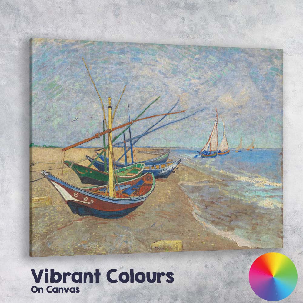 Colourful Fishing Boats Sandy Beach Seaside Painting Canvas Wall Art Print Decor Picture Ready to Hang