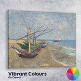 Colourful Fishing Boats Sandy Beach Seaside Painting Canvas Wall Art Print Decor Picture Ready to Hang