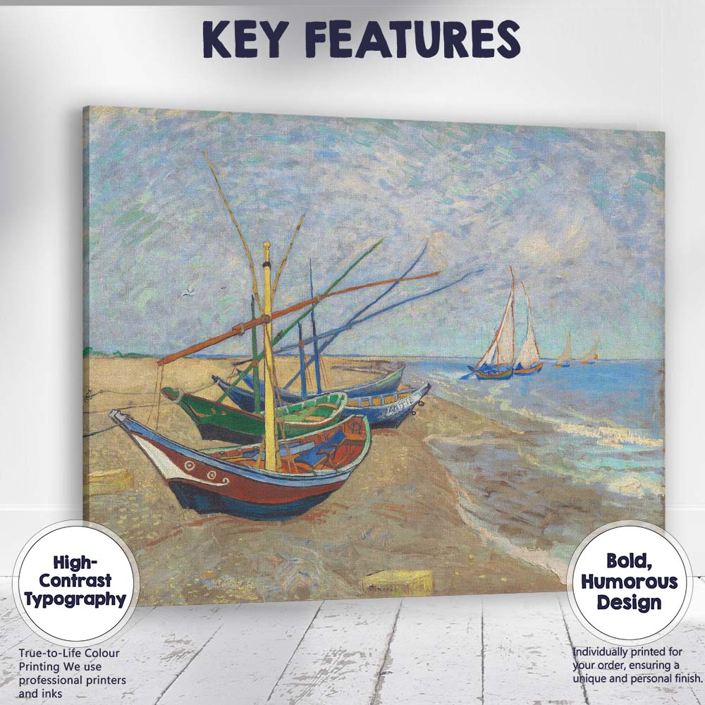 Colourful Fishing Boats Sandy Beach Seaside Painting Canvas Wall Art Print Decor Picture Ready to Hang