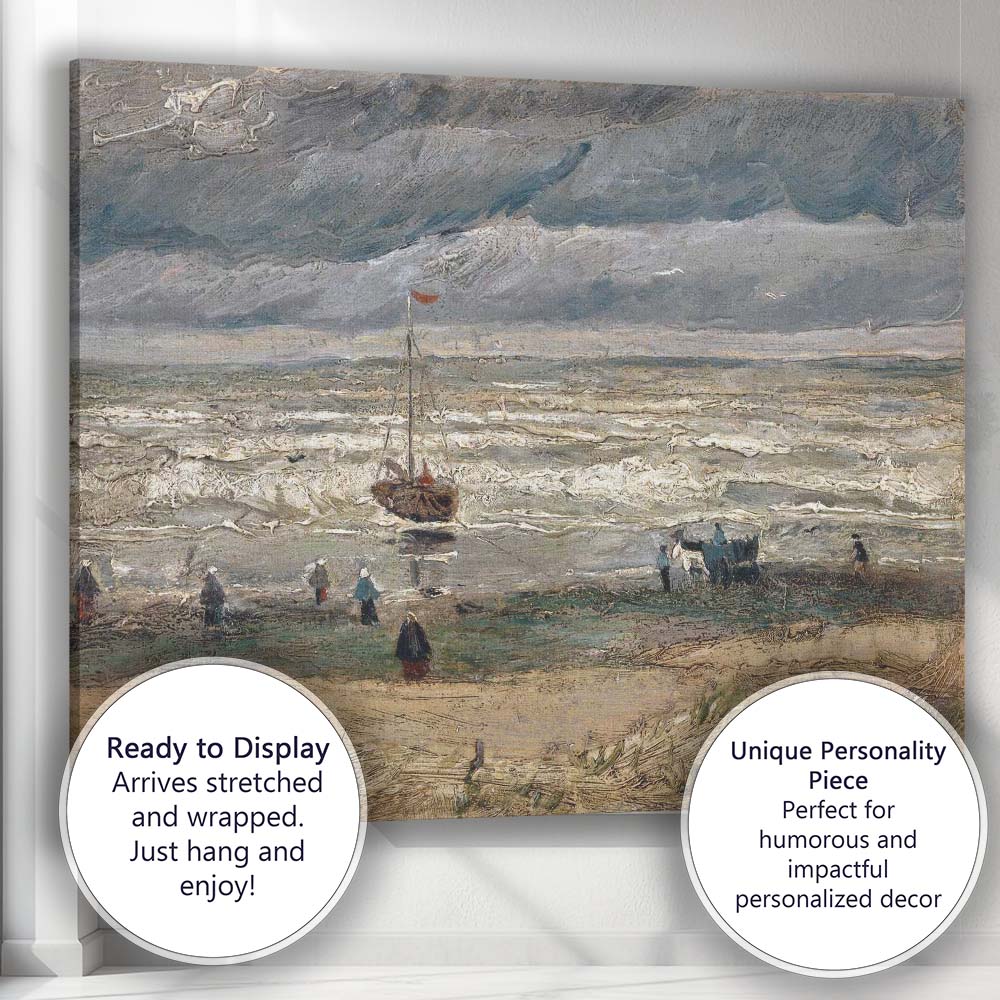 Stormy Coastal Fishing Boat Textured Seascape Impressionist Canvas Wall Art Print Decor Picture Ready to Hang