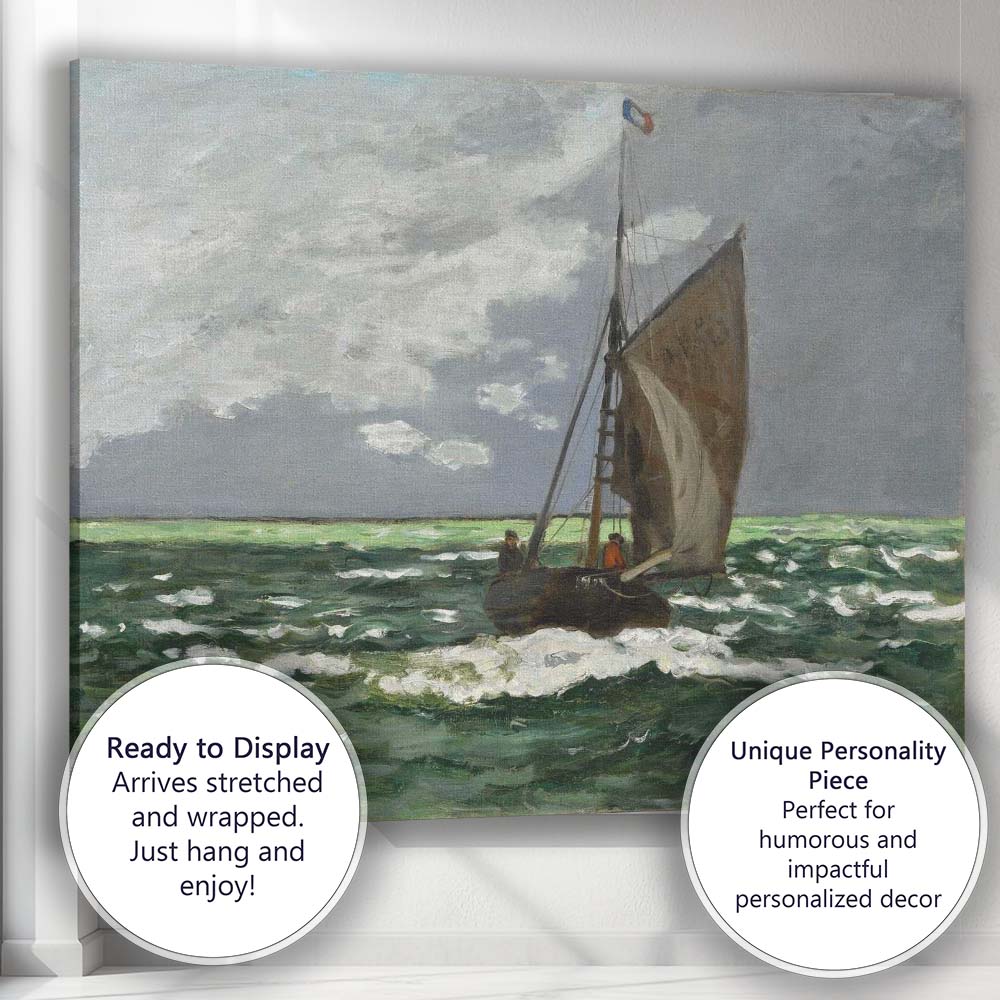 Dramatic Sailing Boat Open Sea Impressionist Marine Painting Canvas Wall Art Print Decor Picture Ready to Hang
