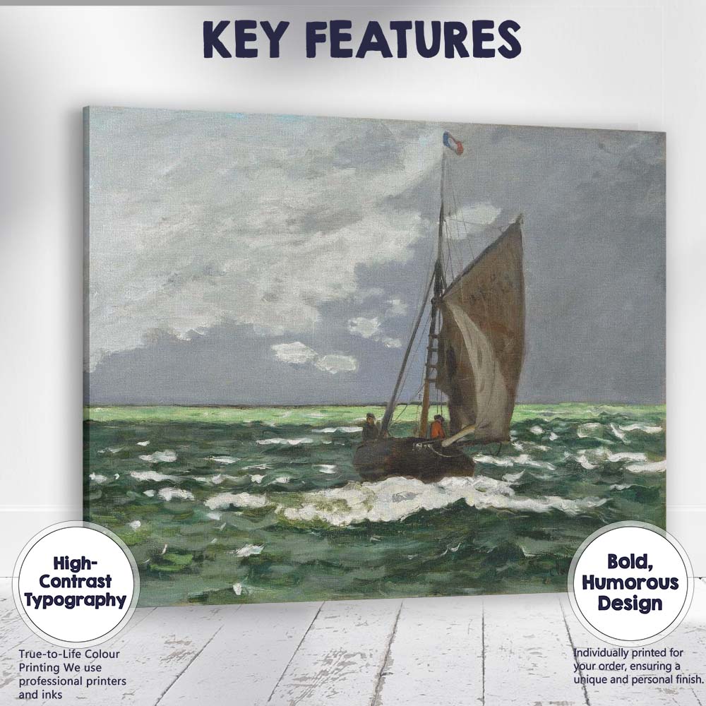 Dramatic Sailing Boat Open Sea Impressionist Marine Painting Canvas Wall Art Print Decor Picture Ready to Hang