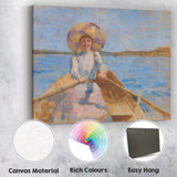 Pastel Sun Hat Lady Rowing Boat Coastal Impressionist Scene Canvas Wall Art Print Decor Picture Ready to Hang