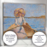 Pastel Sun Hat Lady Rowing Boat Coastal Impressionist Scene Canvas Wall Art Print Decor Picture Ready to Hang