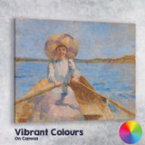 Pastel Sun Hat Lady Rowing Boat Coastal Impressionist Scene Canvas Wall Art Print Decor Picture Ready to Hang