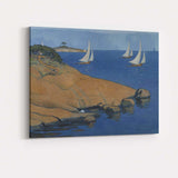 Blue Coastal Sailing Boats Rocky Shore Scandinavian Landscape Canvas Wall Art Print Decor Picture Ready to Hang