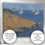 Blue Coastal Sailing Boats Rocky Shore Scandinavian Landscape Canvas Wall Art Print Decor Picture Ready to Hang