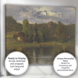 Moody Rural Farmhouse Lake Reflection Landscape Painting Canvas Wall Art Print Decor Picture Ready to Hang