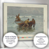 Coastal Fishermen Launching Boat Ocean Shoreline Artwork Canvas Wall Art Print Decor Picture Ready to Hang