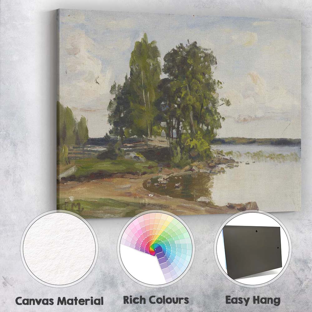 Small Island Lakeside Woodland Impressionist Nature Painting Canvas Wall Art Print Decor Picture Ready to Hang