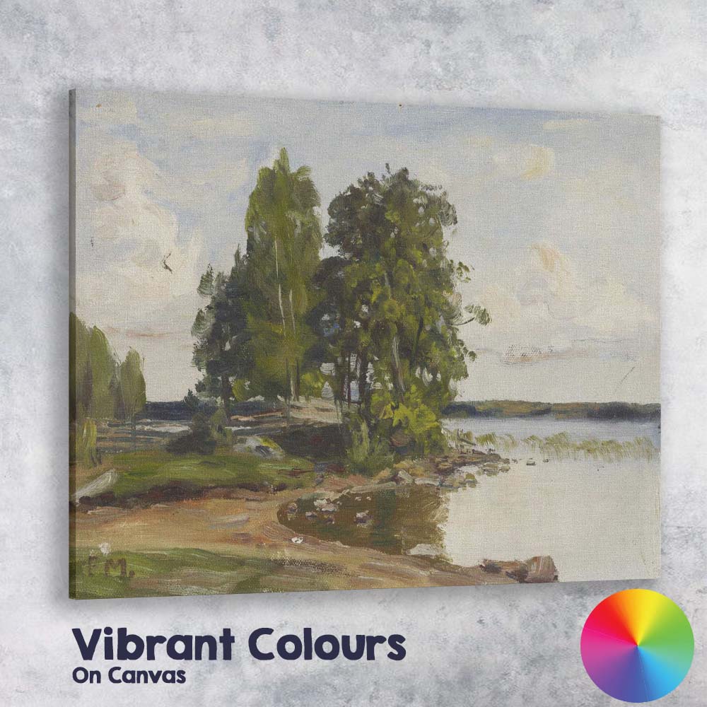 Small Island Lakeside Woodland Impressionist Nature Painting Canvas Wall Art Print Decor Picture Ready to Hang