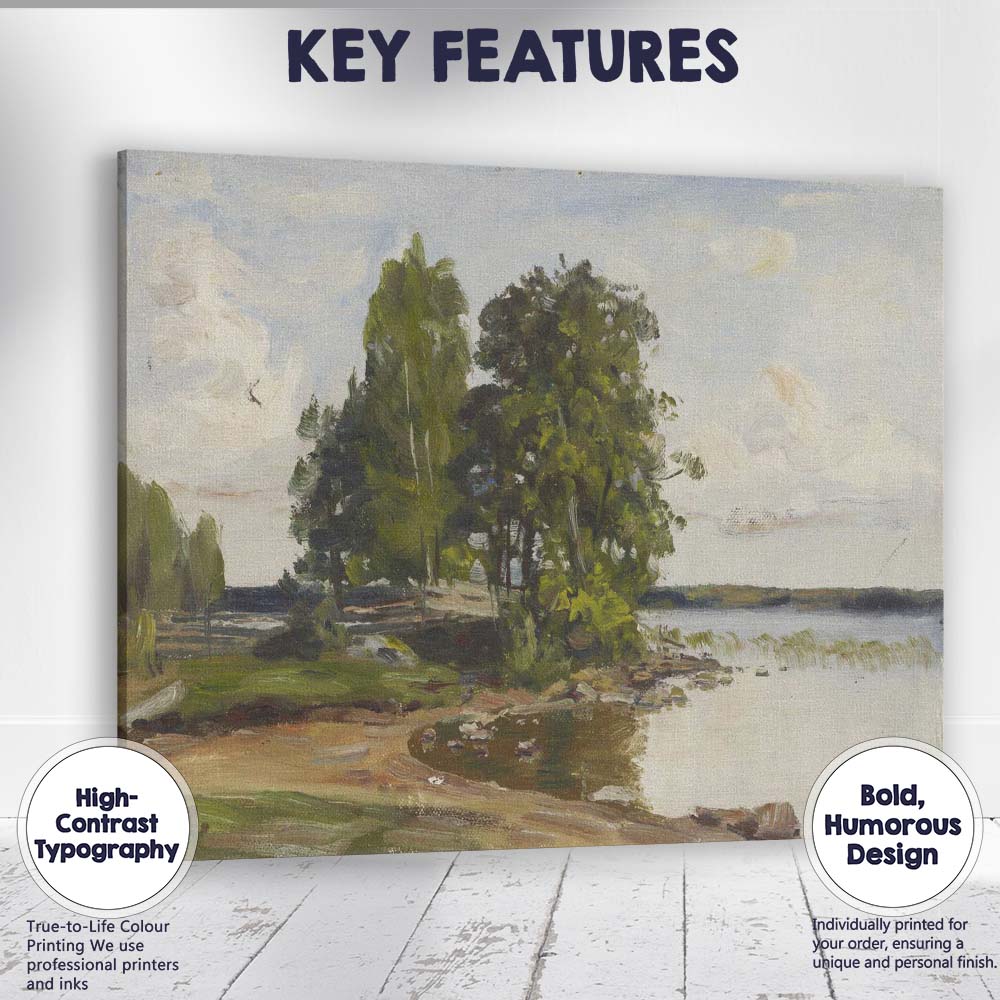 Small Island Lakeside Woodland Impressionist Nature Painting Canvas Wall Art Print Decor Picture Ready to Hang