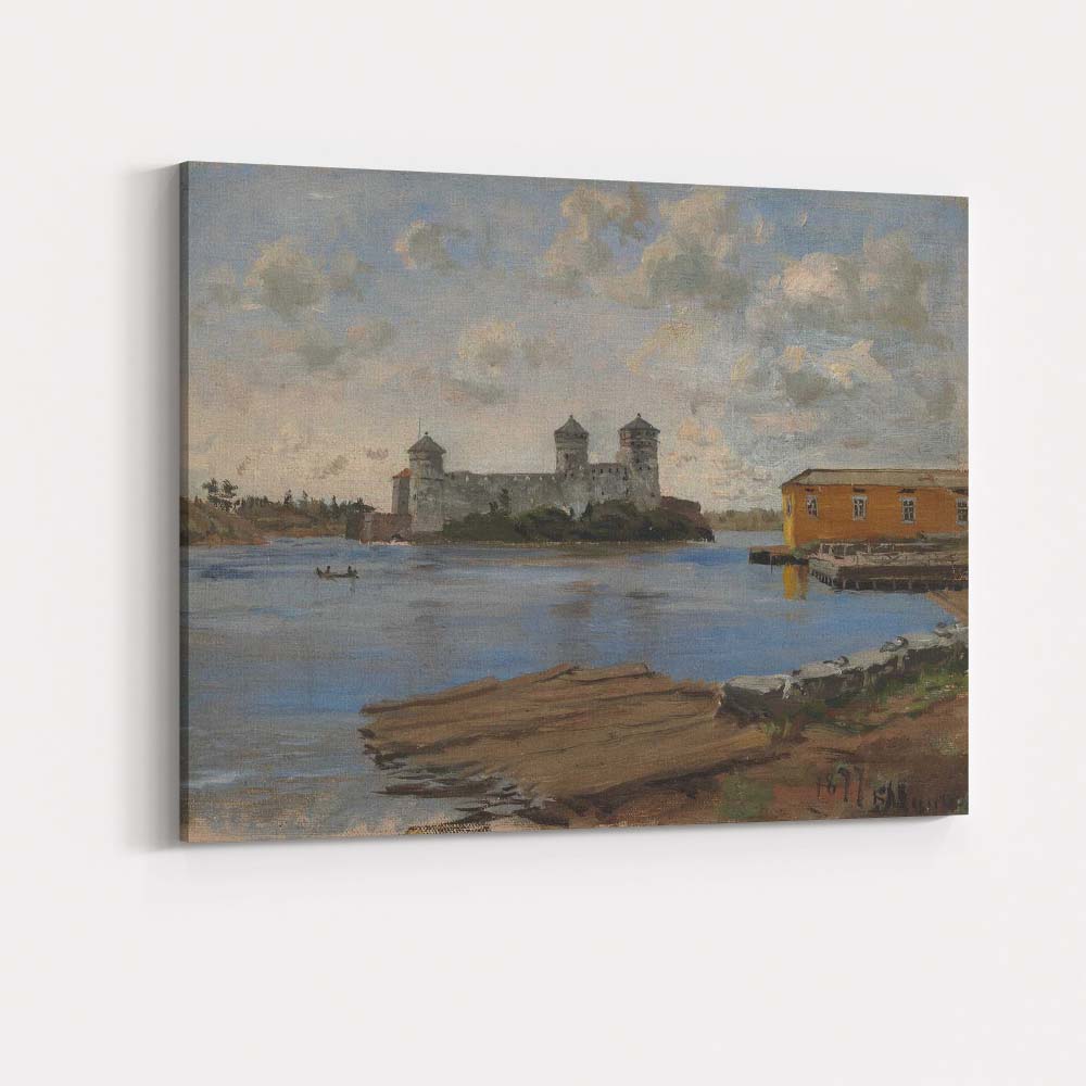 Blue Sky Lakeside Fortress Coastal Harbour Landscape Painting Canvas Wall Art Print Decor Picture Ready to Hang