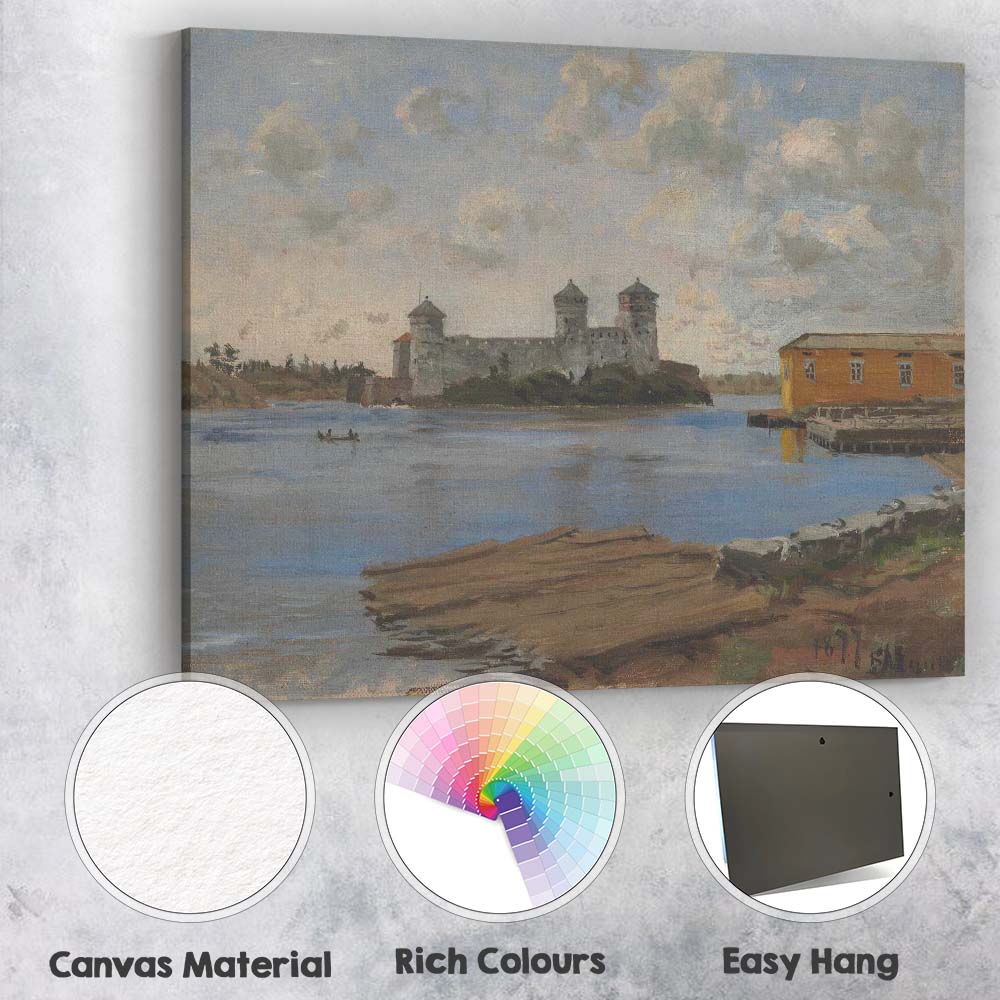 Blue Sky Lakeside Fortress Coastal Harbour Landscape Painting Canvas Wall Art Print Decor Picture Ready to Hang