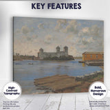 Blue Sky Lakeside Fortress Coastal Harbour Landscape Painting Canvas Wall Art Print Decor Picture Ready to Hang