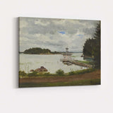Soft Grey Cloudy Lake Pavilion Waterside Scenic Landscape Painting Canvas Wall Art Print Decor Picture Ready to Hang